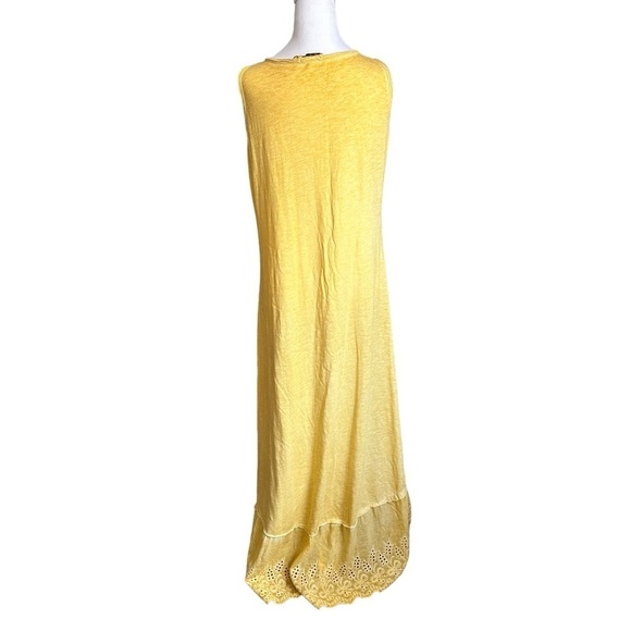 7 Agosto 100% Cotton Yellow Eyelet Hem Sleeveless High Low Maxi Dress size M - Picture 3 of 17